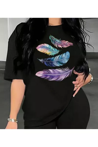 Stampa con design piumato colorato unisex/donna