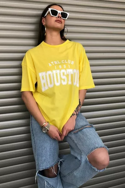Houston Printed Women's Oversized Yellow T-shirt