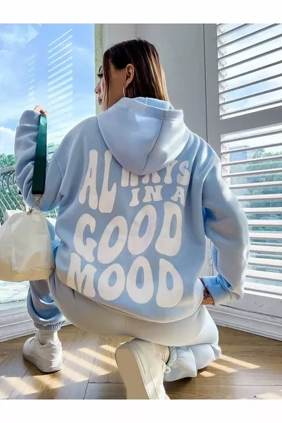 Alwas Good Свитшот с брюками-джоггерами - Светло-голубой комплект с принтом с капюшоном