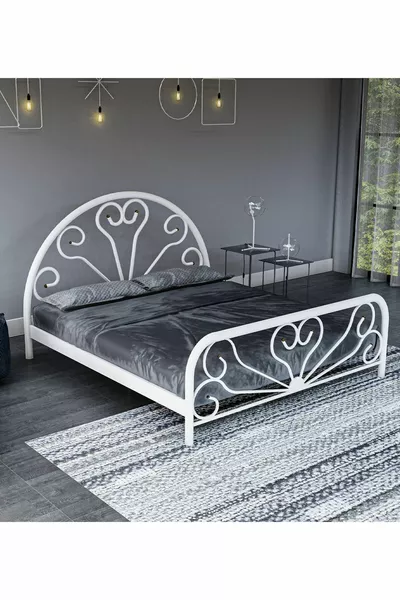 سرير معدني مزدوج بلون أبيض بيبي من GM