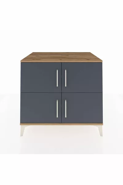 خزانة كرونوس بثلاثة أرفف وأربعة أبواب، خشب الصنوبر - أنثراسيت