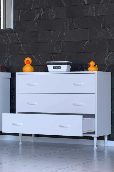 SÖKE، خزانة حمام متعددة الاستخدامات، بقدمين، بثلاثة أدراج (خيارات عرض مختلفة)