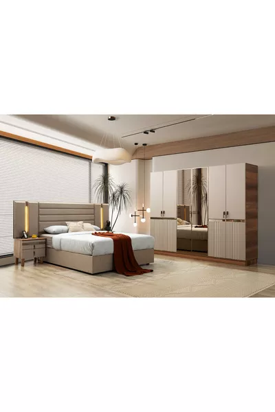 طقم غرفة نوم مع لوحة رأس بنسبة ٪ MDF