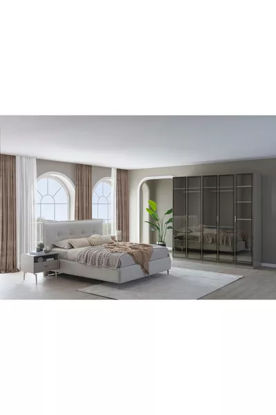 СПАЛЕН КОМПЛЕКТ PANDOR NOX СЪС СТЪКЛЕНИ ВРАТИ, КРЕМ, 5 ВРАТИ