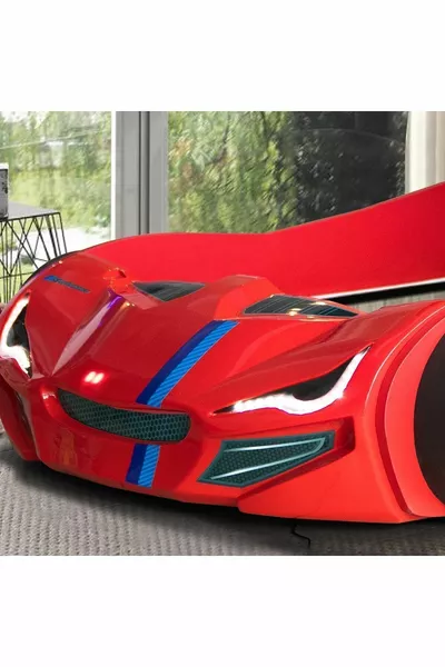 Lit avec voiture, lit avec sommier Merso et paravent - Rouge 1 pièce Matelas Comfort