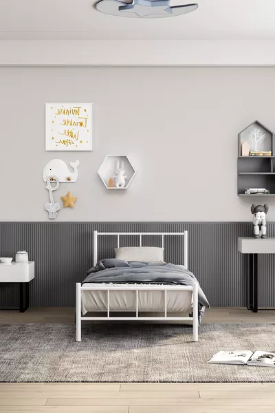 Mira Metal Bed Frame White Single Iron Bed