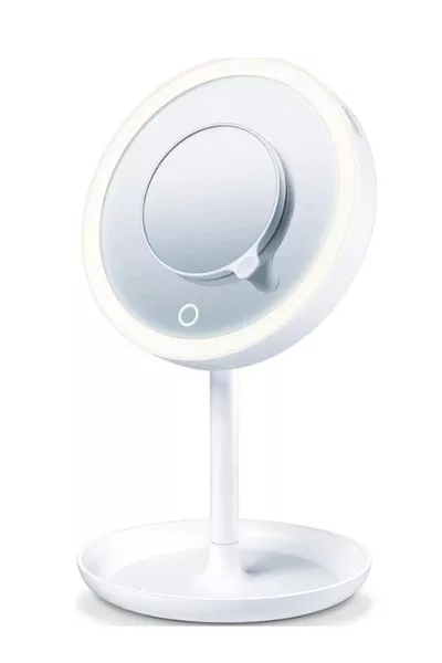 Кръгло настолно огледало за грим с LED светлина, сензорно управление и USB, с лупа