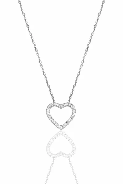 Silver Rhodium Zircon Stone Heart Necklace rodaj
