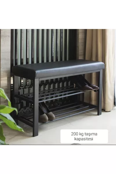 حامل أحذية معدني بوسادة ورف (لا يحتاج للتجميع)