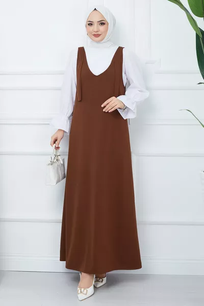 فستان شبكي من KNIT بقصة مستقيمة بني 