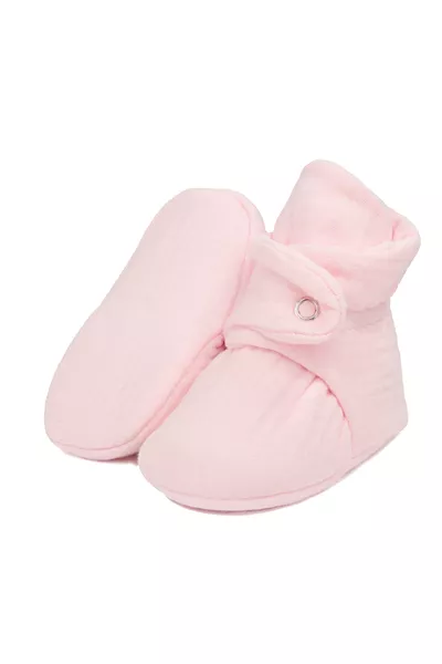 Organic Cotton Muslin Baby Booties, Newborn Slippers, pink