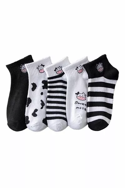 تصميم خاص بنقشة بقرة باللونين الأسود والأبيض للرجال والنساء، 5 أزواج