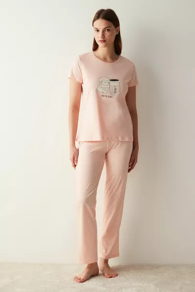 مجموعة بيجامة بنطلون وردي سعيد