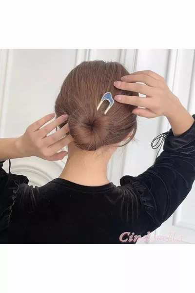 Pince à chignon métallique avec perles en nacre et forme ondulée - Pince à chignon baguette