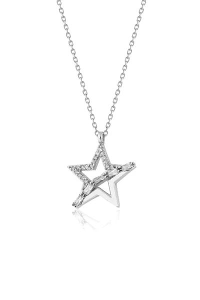 Silver Plated Necklace with Chain and Baguette Stones, Rising Star Design