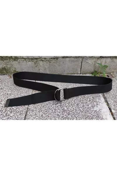 Unisex Sports Tactical Black Fabric Belt with Ring Buckle