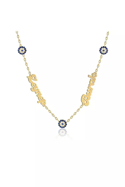 Evil Eye Two-Name Silver Necklace