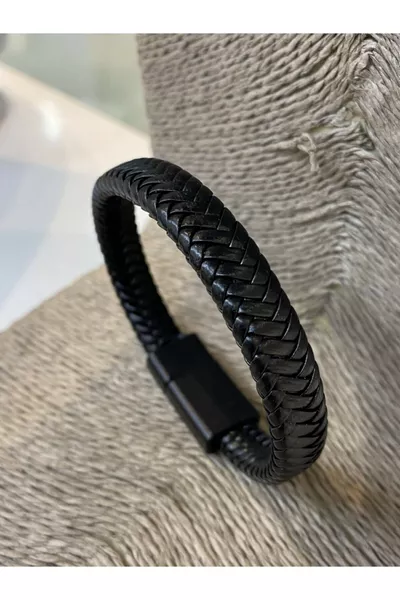 Мужской браслет из натуральной кожи с стальной застёжкой, не выцветает