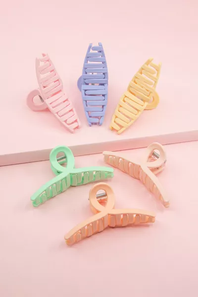 طقم مشابك شعر نسائية بستة ألوان مع فيونكة