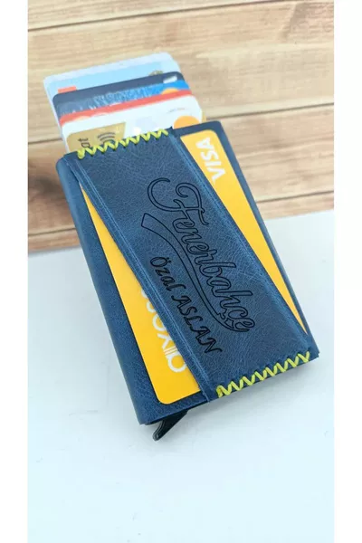 محفظة بطاقات من الجلد الطبيعي مع آلية، هدية مخصصة لشخص عزيز من فنربخشة