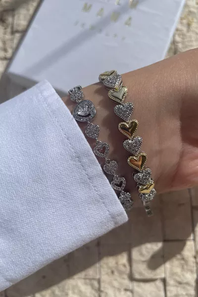 Palm Mama Jewelry Minimal Hart Detail Zilveren Armband met Zirkonia Steentjes in Doos