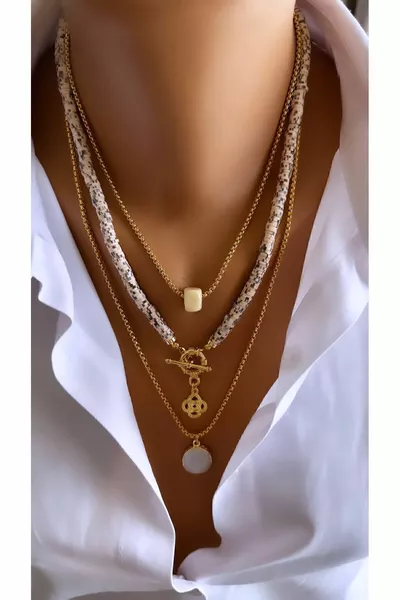 سلسلة مطلية بالذهب مع خرز فيمو قلادة متعددة الاستخدامات يمكن استخدامها كـ 3 قلادات منفصلة