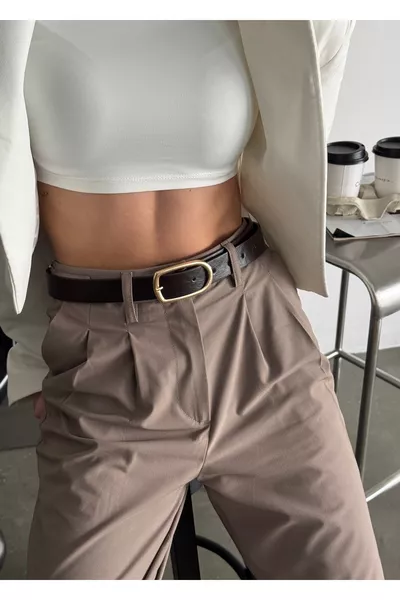 Hendri Bitter Coffee Leather Oval Buckle Belt  Cm