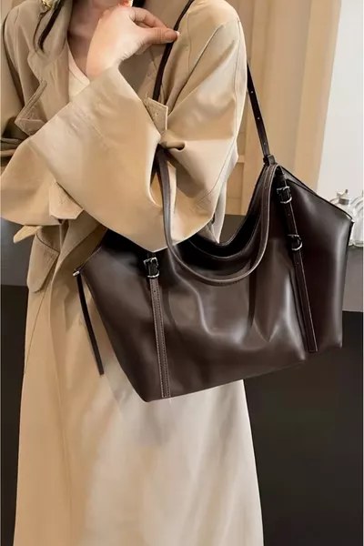 Women's Dark Brown Faux Leather Hand and Shoulder Bag