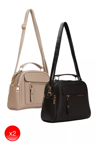 حقيبة يد وكتف نسائية يومية باللون الأسود من فرو فيزون عدد 2