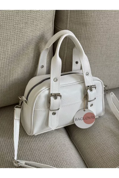 White Women's Shoulder Bag with Adjustable Straps and Buckle Detail, Width  cm, Height  cm