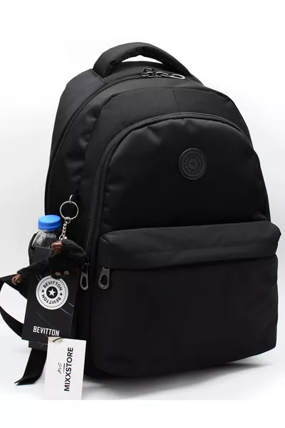 حقيبة ظهر مدرسية وسفر من قماش مقاوم للماء باللون الأسود / 