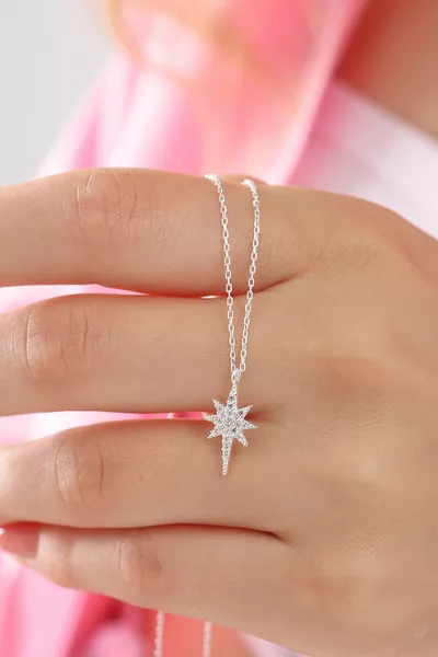 Silver-Plated White Stone North Star Necklace