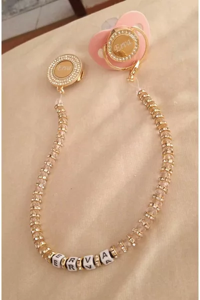 مجموعة مصاصة سيليكون للأطفال بألوان وردي-أزرق-أبيض-أسود-كريمي-أبيض-شفاف مزينة بالأحجار (0-6 أشهر)