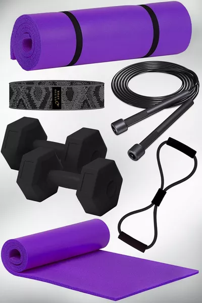 Son Kalite Pilates Seti Inanılmaz Fiyat Pilates Minderi 2 Adet Dambıl Squat Band Atlama Ipi Direnç