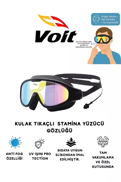 Stamina Swimmer Goggles with Mirror-Lens, Earplugs, Anti-Fog, Vacuum Pool and Sea Goggles