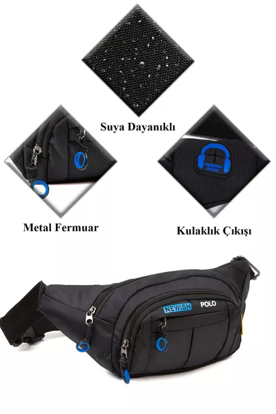 Casque Noir Unisexe Étanche Sac Banane de Sport à Bandoulière Croisée pour Épaule Sac de Ville pour Marche Quotidienne en Plein Air