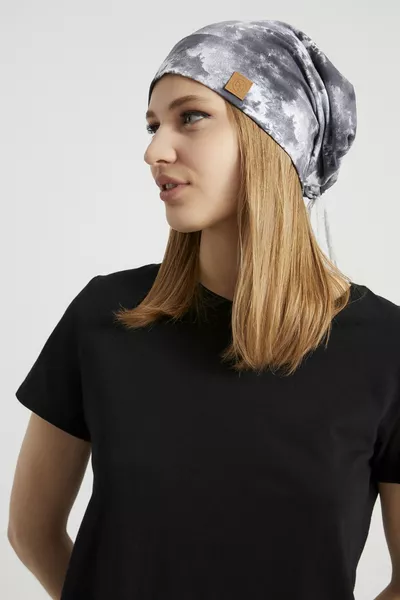 Cappello Berretto Buff da Donna Batik con Dettagli a Filato Trend, 4 Stagioni, Ultra Morbido in Cotone Naturale