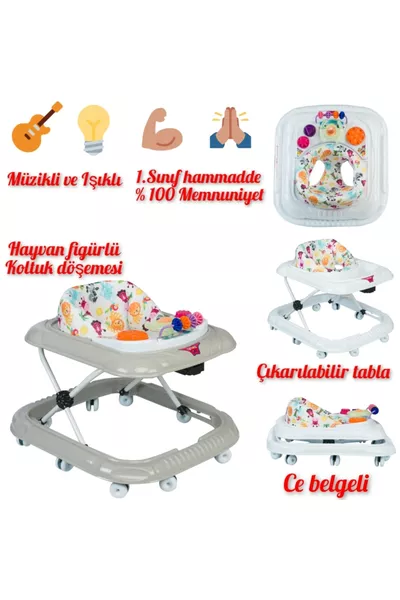 عربة أطفال موسيقية ببيبي ديدو الموسيقية للمشي، رمادية عنكبوت