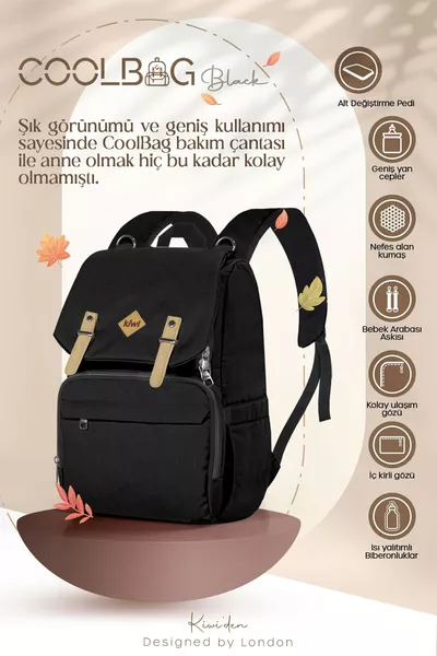 Сумка для мамы и ребенка Coolbag - сумка для ухода за ребенком - термальная, водонепроницаемая, с пеленальным ковриком - черная