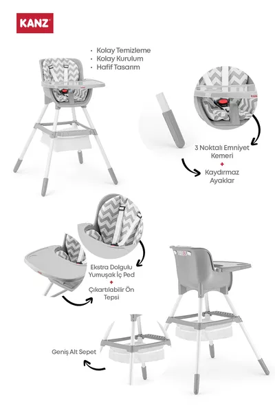 كرسي طعام للأطفال سيول بسلة رمادي