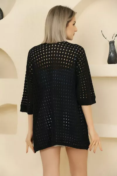 U شال طوق نصف كم مخرمة مثقبة الصيف ميدي الطول نحيف تريكو كارديجان