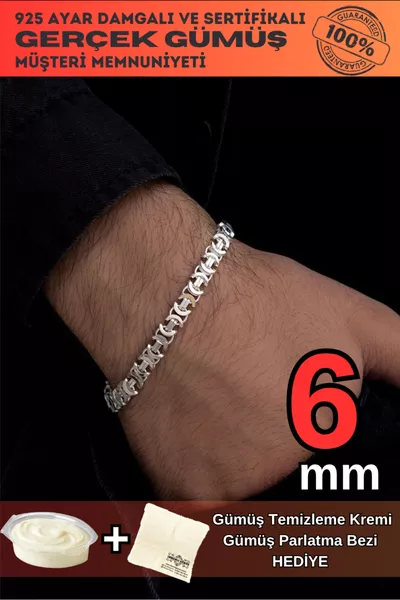 6 mm Feinsilber Herrenarmband Armband Glänzendes Euro King Modell