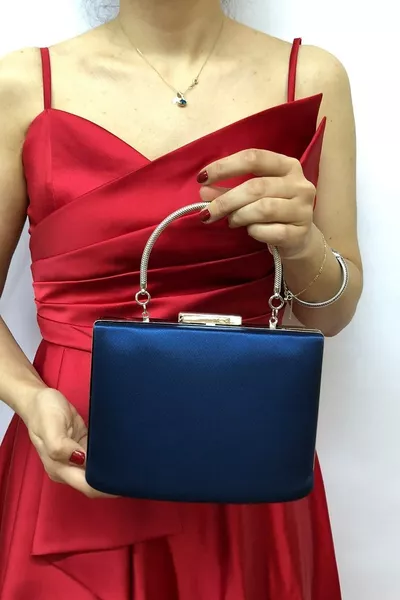 Women's Satin Navy Evening Clutch Purse
