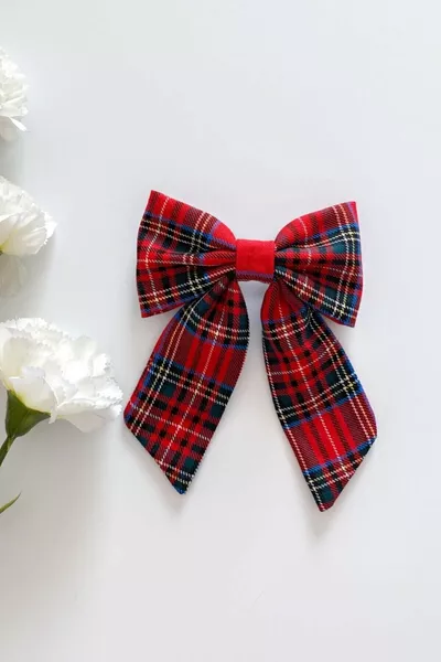 Червена лента за коса с панделка и каре, подходяща за деца и възрастни