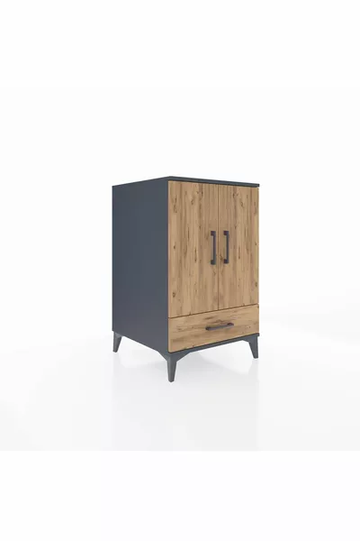 خزانة جانبية كرونوس بثلاثة أرفف ودرج واحد وغطائين رمادية-صنوبر