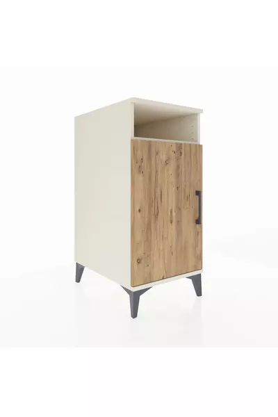 خزانة جانبية كرونوس بثلاثة أرفف وباب واحد، لون حجر القمر والصنوبر