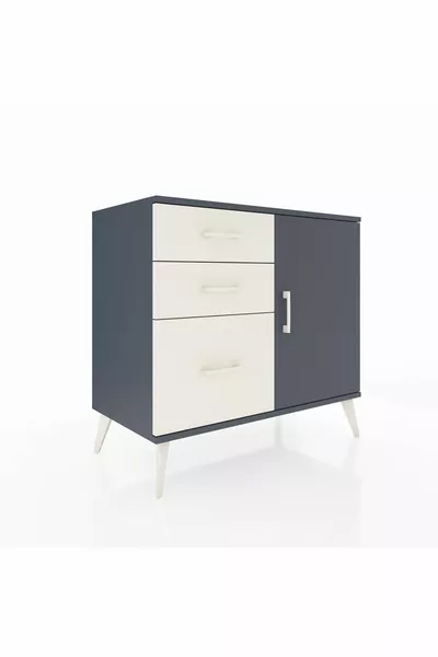 Commode Hyperion avec une seule étagère, 3 tiroirs et une porte, Anthracite-Anthracite/Gris pierre