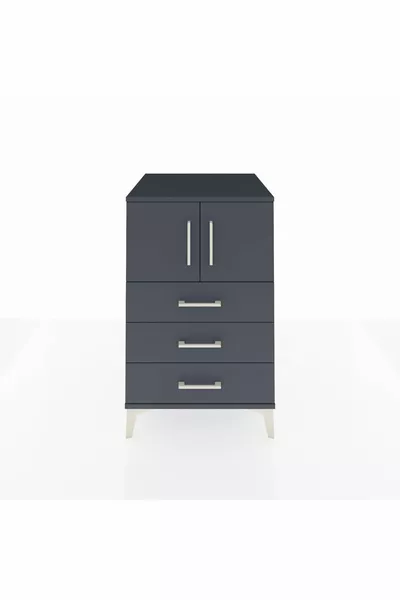 Comodino Kronos con un ripiano, 3 cassetti e 2 ante, Antracite-Antracite