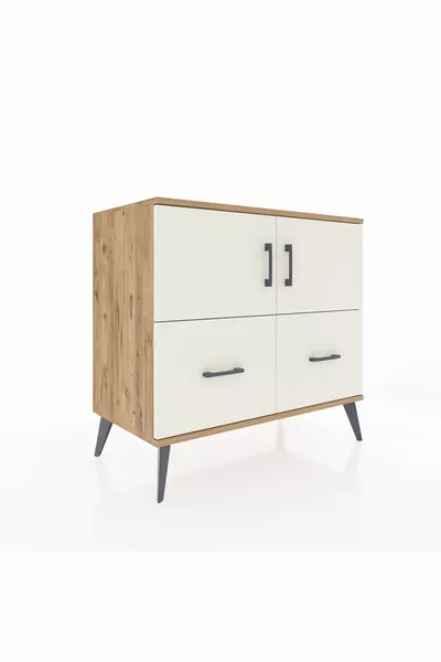 خزانة هايبرين مع رفين، درجين، بابين، من خشب الصنوبر والحجر الجيري