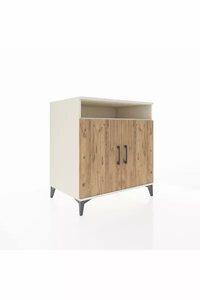 خزانة كرونوس بثلاثة أرفف وغطائين، لون حجر القمر والصنوبر